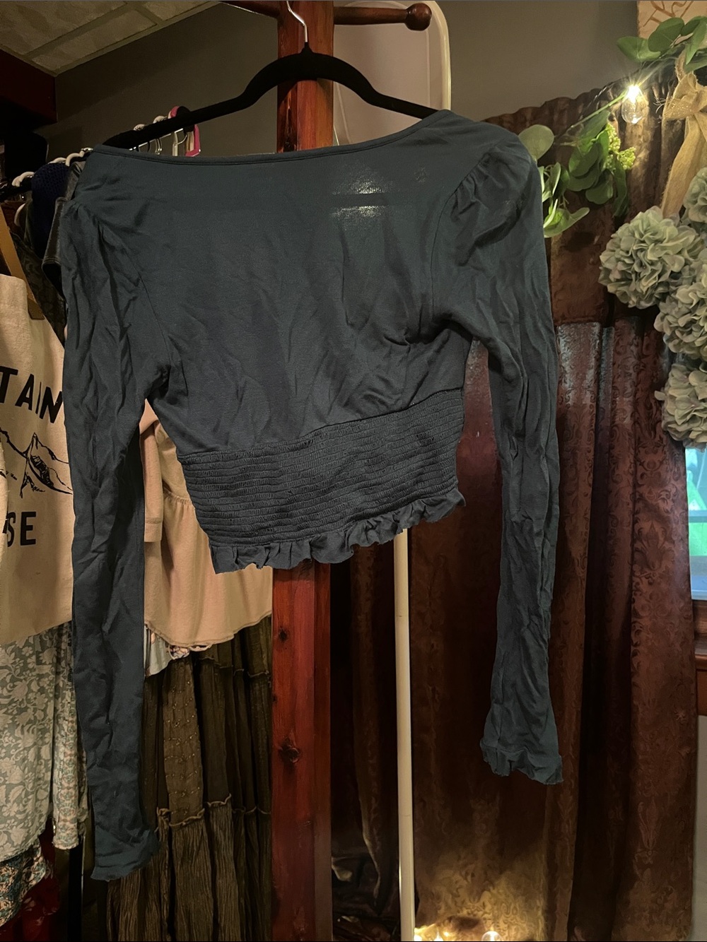 Urban Outfitters Teal Ribbed Button-Front Long Sleeve Top - Picture 5 of 5